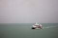 Speed boat sailing in fog, rain,Travel and transportation. Royalty Free Stock Photo