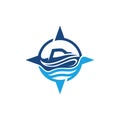 Speed Boat Sea With Compass Modern Creative Logo