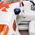 Speed boat steering wheel and instrument panels, speedboat control panel Royalty Free Stock Photo