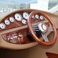 Speed boat steering wheel and instrument panels, speedboat control panel Royalty Free Stock Photo