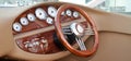 Speed boat steering wheel and instrument panels, speedboat control panel Royalty Free Stock Photo