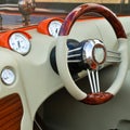 Speed boat steering wheel and instrument panels, speedboat control panel Royalty Free Stock Photo