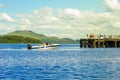 Speed boat with tourists on Summer at Loch Lomond, Luss, Scotland