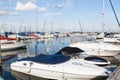 Speed Boats in Calm Harbor Marina Royalty Free Stock Photo