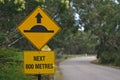 Speed bump ahead in 800 meters sign Royalty Free Stock Photo