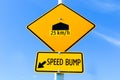 Speed bump sign with speed recommendation Royalty Free Stock Photo