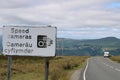 Speed camera sign on Mountain road over blanavon mountain in south wales valleys Royalty Free Stock Photo