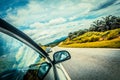 Speed car driving at high speed on empty road Royalty Free Stock Photo