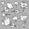 Speed cloud comic. Cartoon fast motion clouds, smoke effects and motions trail vector elements set Royalty Free Stock Photo