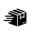 Speed Delivery Service Silhouette Icon. Parcel Box Package Express Deliver Glyph Pictogram. Fast Post Company Quick