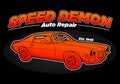 Speed Demon Auto Repair Muscle Car vintage art with black Background