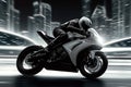 Speed demon, biker on sports bike, white and black Royalty Free Stock Photo