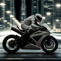 Speed demon, biker on sports bike, white and black