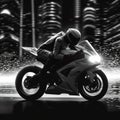 Speed demon, biker on sports bike, white and black Royalty Free Stock Photo