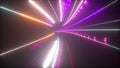 Speed of digital lights tunnel, computer generated. 3d rendering of abstract fast moving neon lines with glowing light