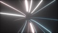 Speed of digital lights tunnel, computer generated. 3d rendering of abstract fast moving neon lines with glowing light