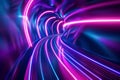 Speed effect, abstract background with glowing neon curves lines, motion blur in dark purple, pink and blue colors Royalty Free Stock Photo