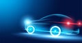 Speed electric cars In the illustration, electric cars are powered by electric energy. Future energy.on blue background