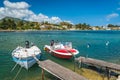 Motorboats in Laganas port Royalty Free Stock Photo