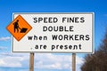 Speed fines double sign along highway Royalty Free Stock Photo