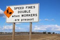Speed fines double sign along highway Royalty Free Stock Photo
