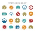 Speed gauge icons. Vector circular barometer or meter sign