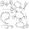 Speed hand drawn fast motion clouds, smoke blast or puff cloud motions. doodle air wind storm blow explosion with cartoon drawing