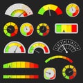 Speed indicators interface measurement set meter speedometer dashboard arrow isolated design vector illustration