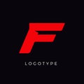 Speed letter F. Red race monogram logo. Italic bold racing style vector latin character. Letter for branding. Typeset