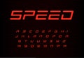 Speed letters set. Red auto vector alphabet. Automotive headline font. Dynamic style ABC, sport power monogram and