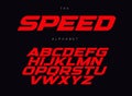 Speed letters set. Red race font. Italic bold racing style vector latin alphabet. Fonts for event, promo, logo, banner