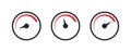 Speed level indicator. Low and high scale. Barometer level in black and red. Minimum and maximum level. Rating diagram in circle Royalty Free Stock Photo