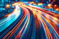 Speed Light Trails on City Streets, Street Night Lights, Road Glow, Fast Flash Motion, Car Traffic Lights Royalty Free Stock Photo