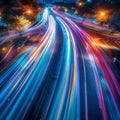 Speed Light Trails on City Streets, Street Night Lights, Road Glow, Fast Flash Motion, Car Traffic Lights Royalty Free Stock Photo