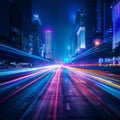 Speed Light Trails on City Streets, Street Night Lights, Road Glow, Fast Flash Motion, Car Traffic Lights Royalty Free Stock Photo