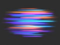 Speed lights effect. Neon fast movement dynamic horizontal lines. Futuristic race, night light motion blur. Speedy stripes vector Royalty Free Stock Photo