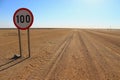 Speed limit on a desert road in Namibia Royalty Free Stock Photo