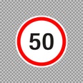 Speed limit highway road sign in flat style on transparent background. Vector isolated Royalty Free Stock Photo