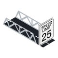 Speed limit icon isometric vector. Road bridge and restrictive road sign