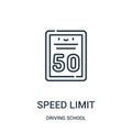 speed limit icon vector from driving school collection. Thin line speed limit outline icon vector illustration Royalty Free Stock Photo