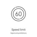 speed limit icon vector from signal and prohibitions collection. Thin line speed limit outline icon vector illustration. Linear