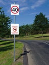 Speed limit 40 kilometers per hour and Dogs prohibited sign Royalty Free Stock Photo