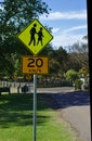 Speed limit 20 kilometers per hour and pedestrian area sign Royalty Free Stock Photo