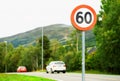60 speed limit road sign background Royalty Free Stock Photo