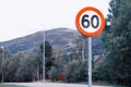 60 speed limit road sign background Royalty Free Stock Photo
