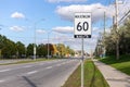 Speed limit road sign in the street, 60 km maximum in Ottawa, Canada Royalty Free Stock Photo