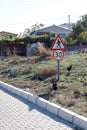 Speed limit road sign in turkish village