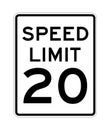 Speed limit 20 road sign in USA Royalty Free Stock Photo