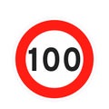 Speed limit 100 round road traffic icon sign flat style design vector illustration isolated on white background. Royalty Free Stock Photo