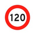 Speed limit 120 round road traffic icon sign flat style design vector illustration. Royalty Free Stock Photo